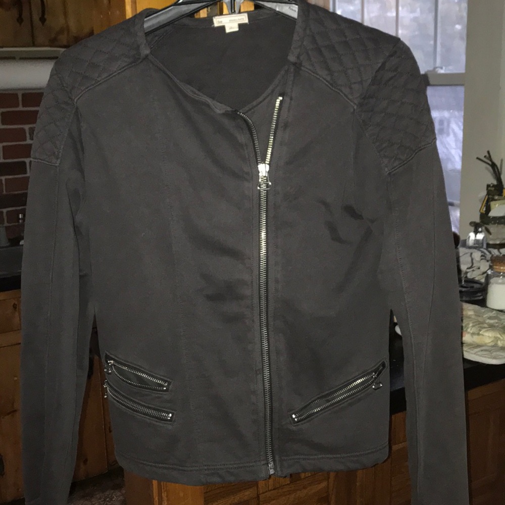 Gray cotton motorcycle jacket with asymmetric zip
